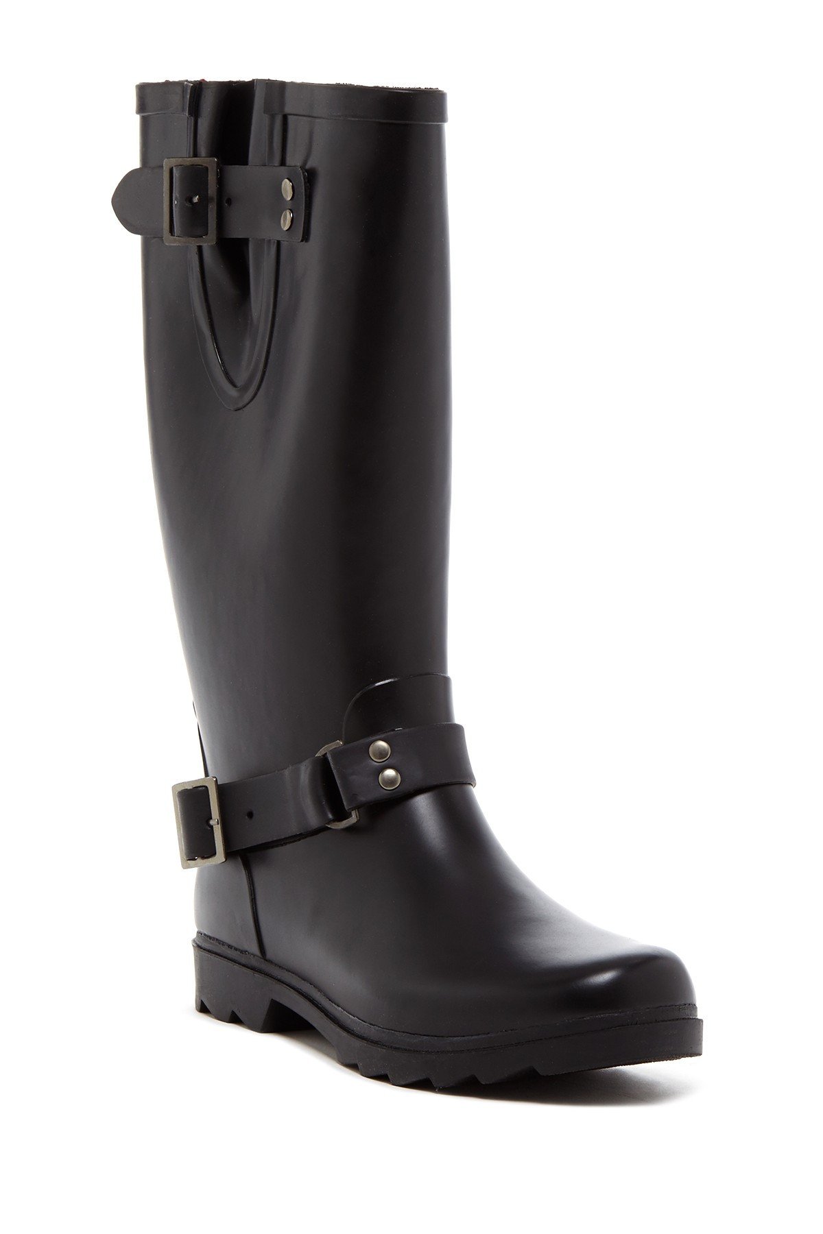 Stylish MARIENE boots featuring a durable rubber upper, back zipper closure, and a 12-inch shaft height for a fashionable look.