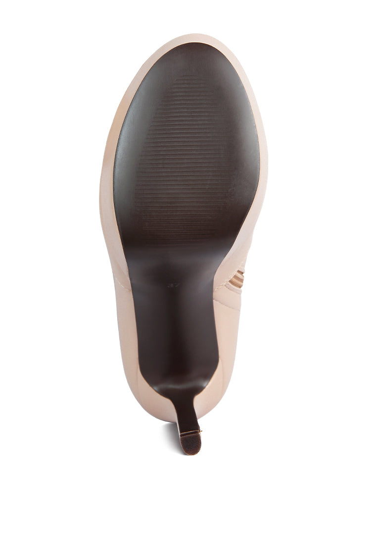 Marvelettes Faux Leather High Heeled Long Boots featuring a pointed toe, high platform, and stylish over-the-knee design with side zipper.