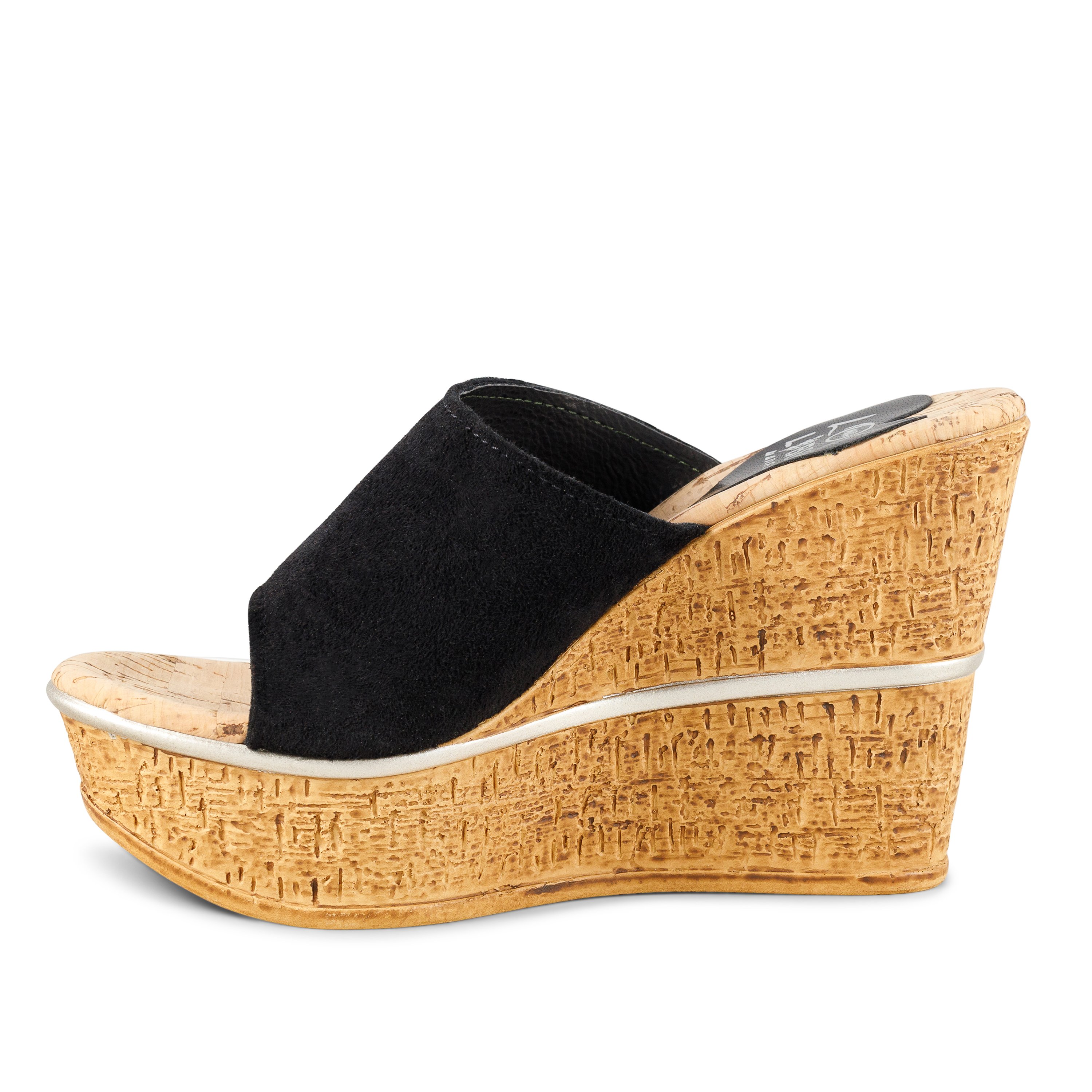 Melrose Ave wedges featuring a sleek black suede upper and a high wedge heel, perfect for stylish and comfortable wear.