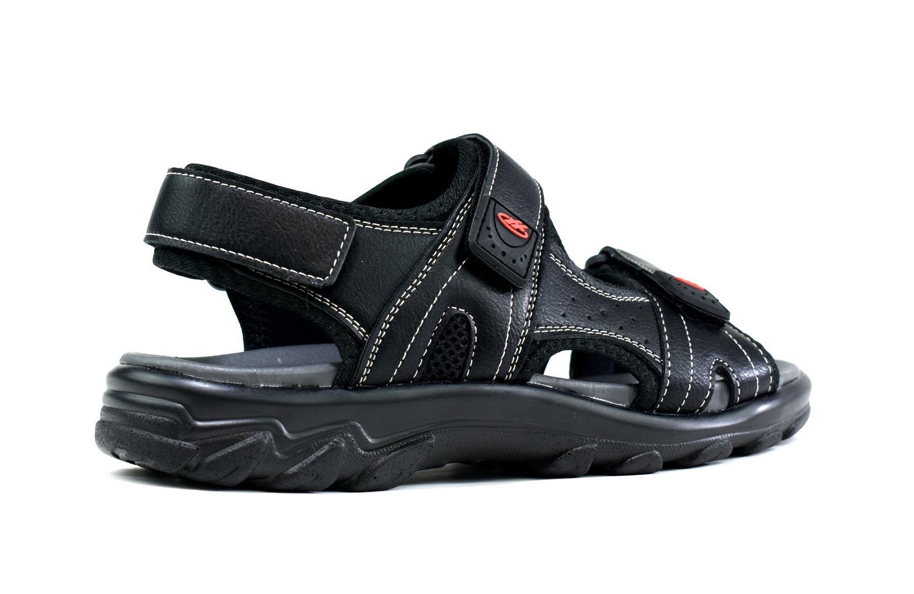 Men's black strappy summer sandals showcasing a stylish design with synthetic materials and adjustable straps.