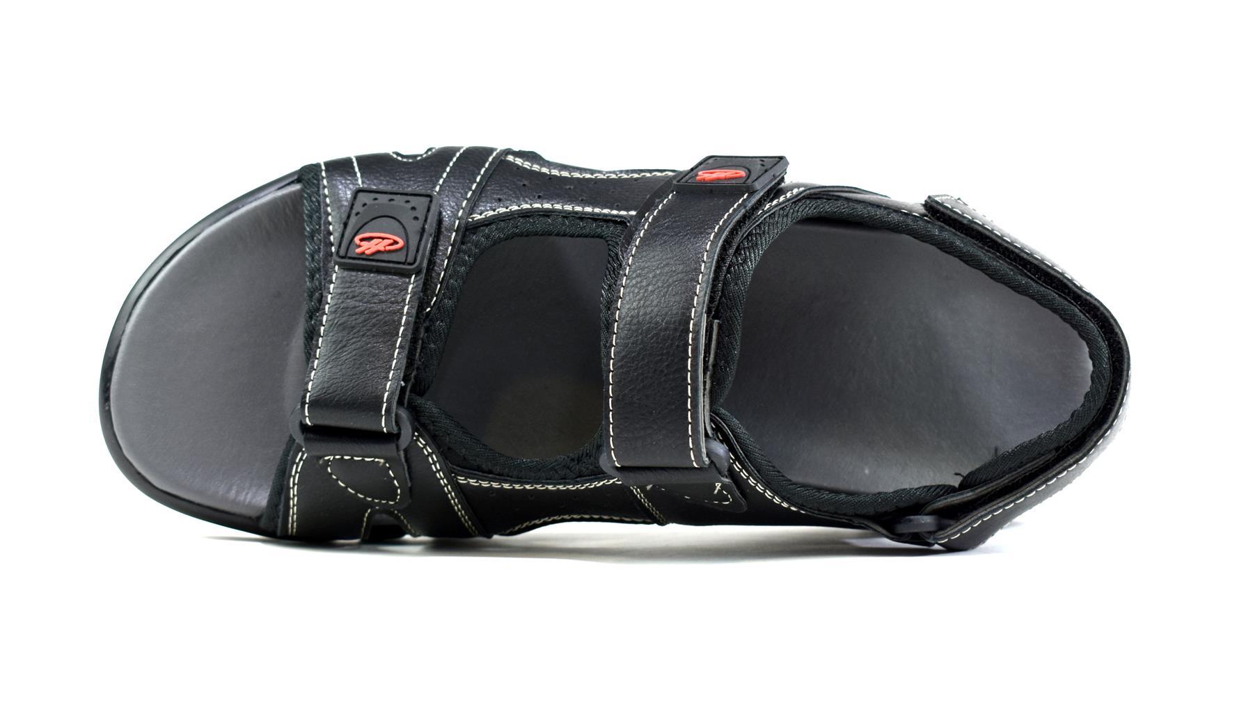 Men's black strappy summer sandals showcasing a stylish design with synthetic materials and adjustable straps.