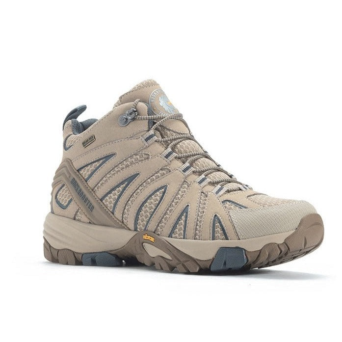 A pair of ROCKROOSTER Men's 6 Inch Hiking Boots showcasing nubuck leather, rubber outsole, and waterproof features, ideal for outdoor adventures.