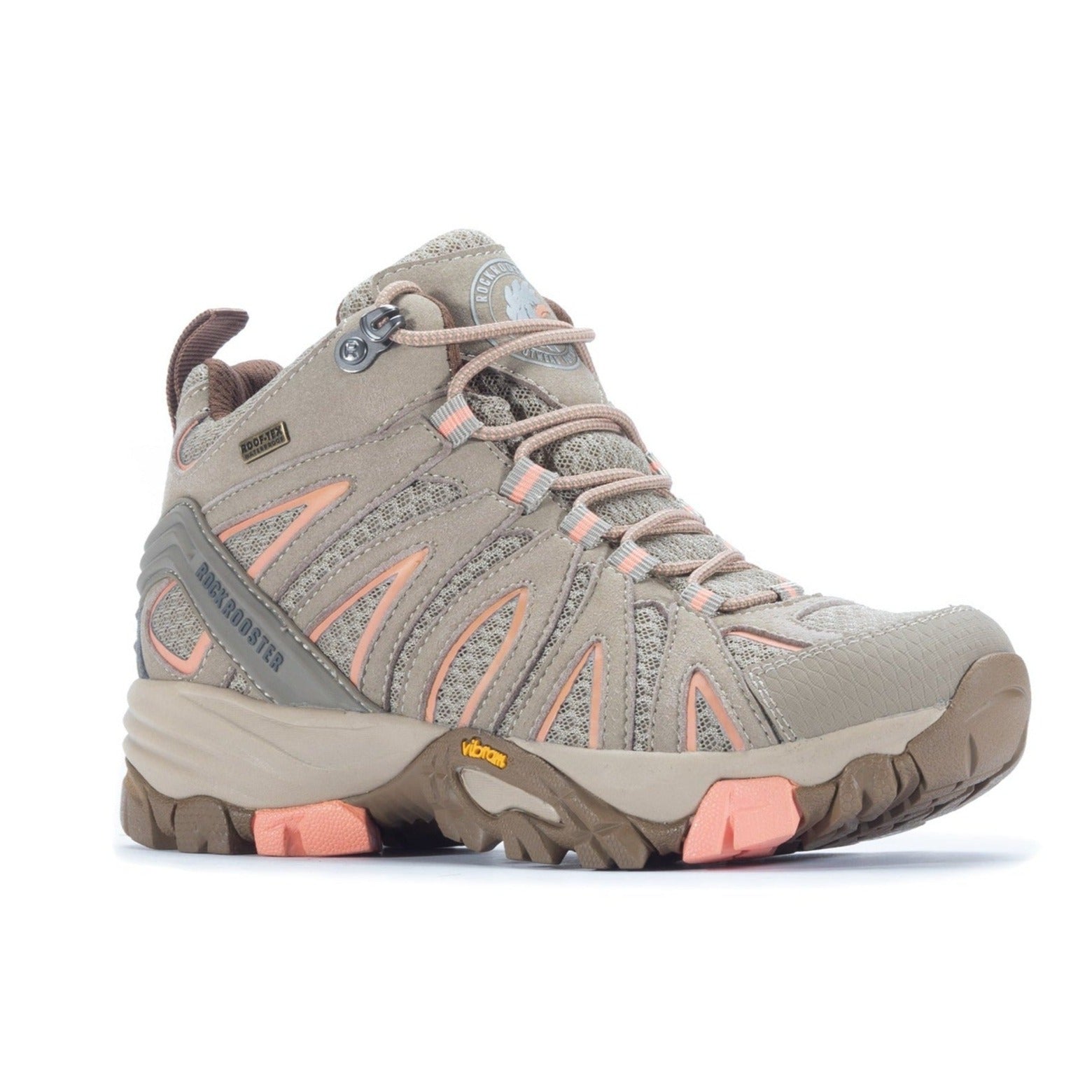 A pair of ROCKROOSTER Men's 6 Inch Hiking Boots showcasing nubuck leather, rubber outsole, and waterproof features, ideal for outdoor adventures.