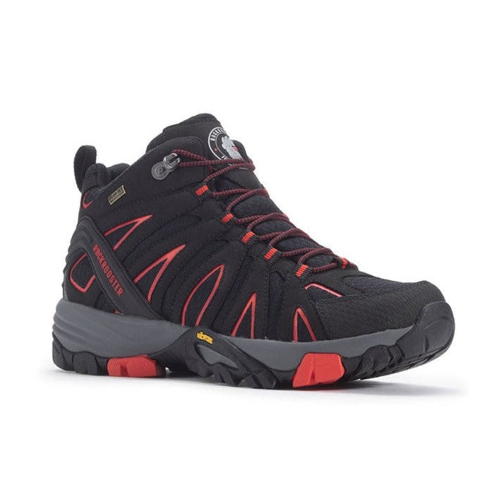 A pair of ROCKROOSTER Men's 6 Inch Hiking Boots showcasing nubuck leather, rubber outsole, and waterproof features, ideal for outdoor adventures.