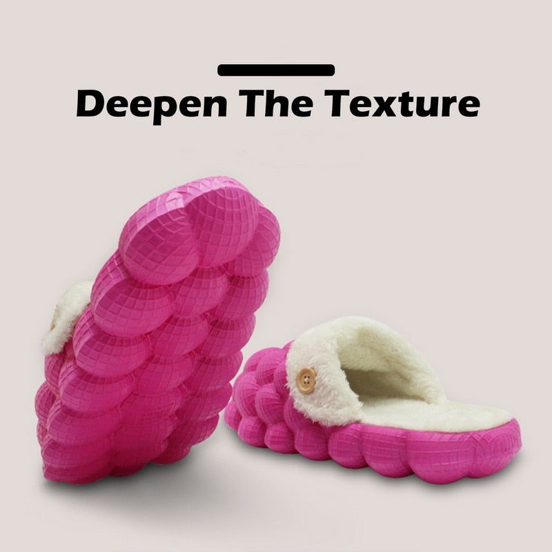 A pair of Non-slip Warm Cotton Bubble Home Slides in beige, showcasing their soft texture and non-slip sole, perfect for indoor comfort.