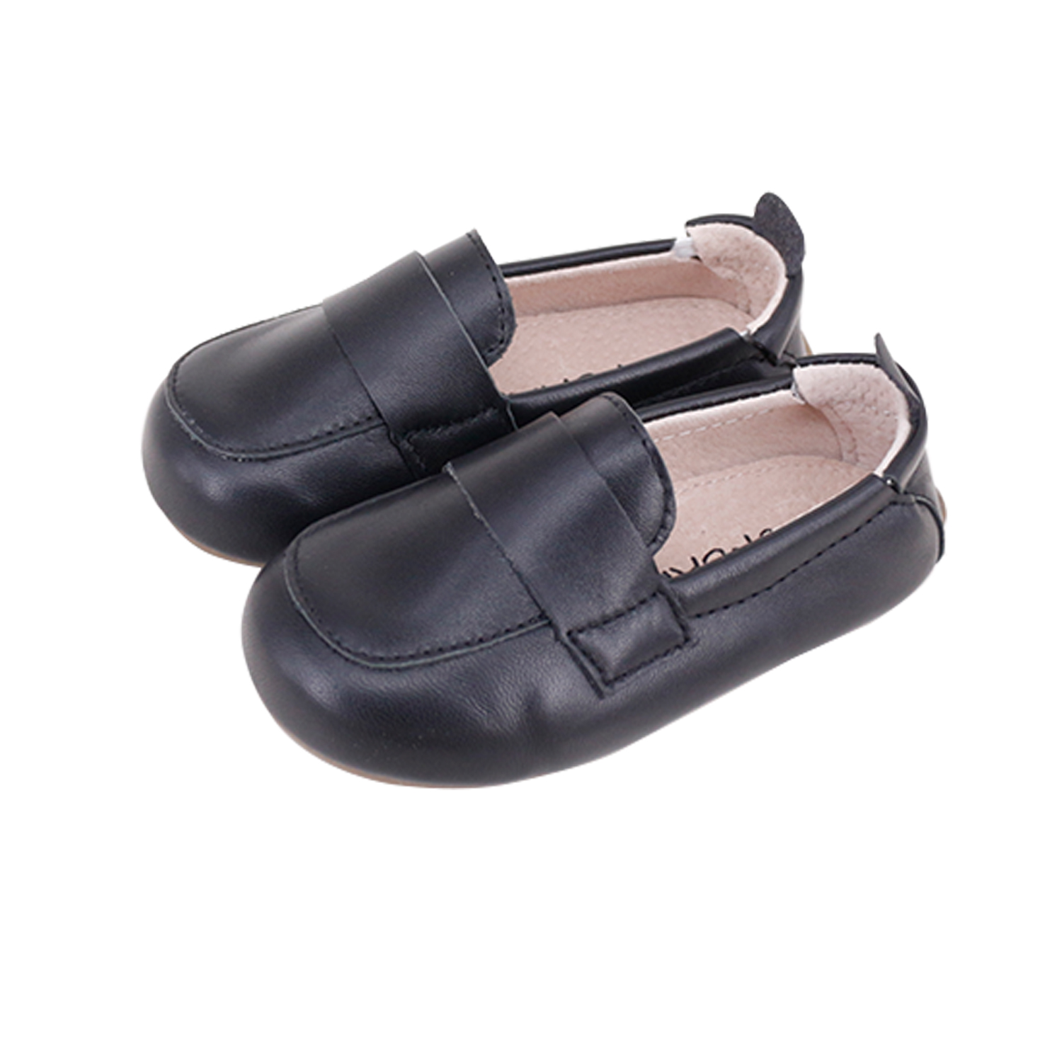 SKEANIE Oliver Black Pre Walker Baby & Toddler Loafers, featuring premium leather and a secure elasticised collar.