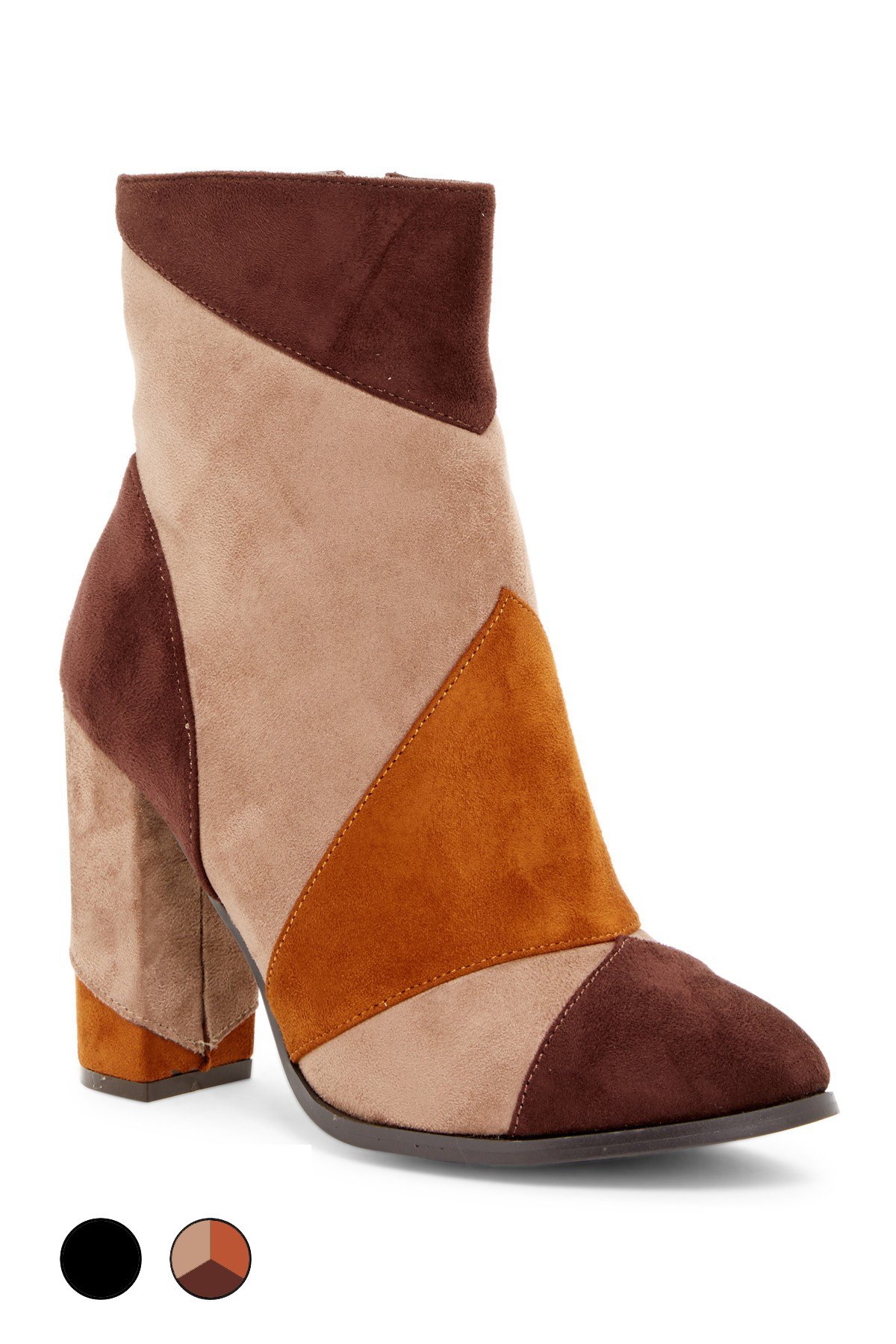 OLYGPATCH shoes featuring a vegan leather and suede upper with a stylish 4-inch heel, perfect for various occasions.