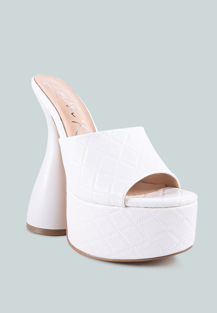 Oomph Quilted Hourglass Heel Platform Sandals featuring a stylish quilted design and unique hourglass heel, perfect for weddings and special occasions.