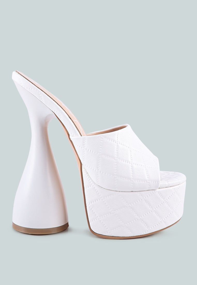 Oomph Quilted Hourglass Heel Platform Sandals featuring a stylish quilted design and unique hourglass heel, perfect for weddings and special occasions.