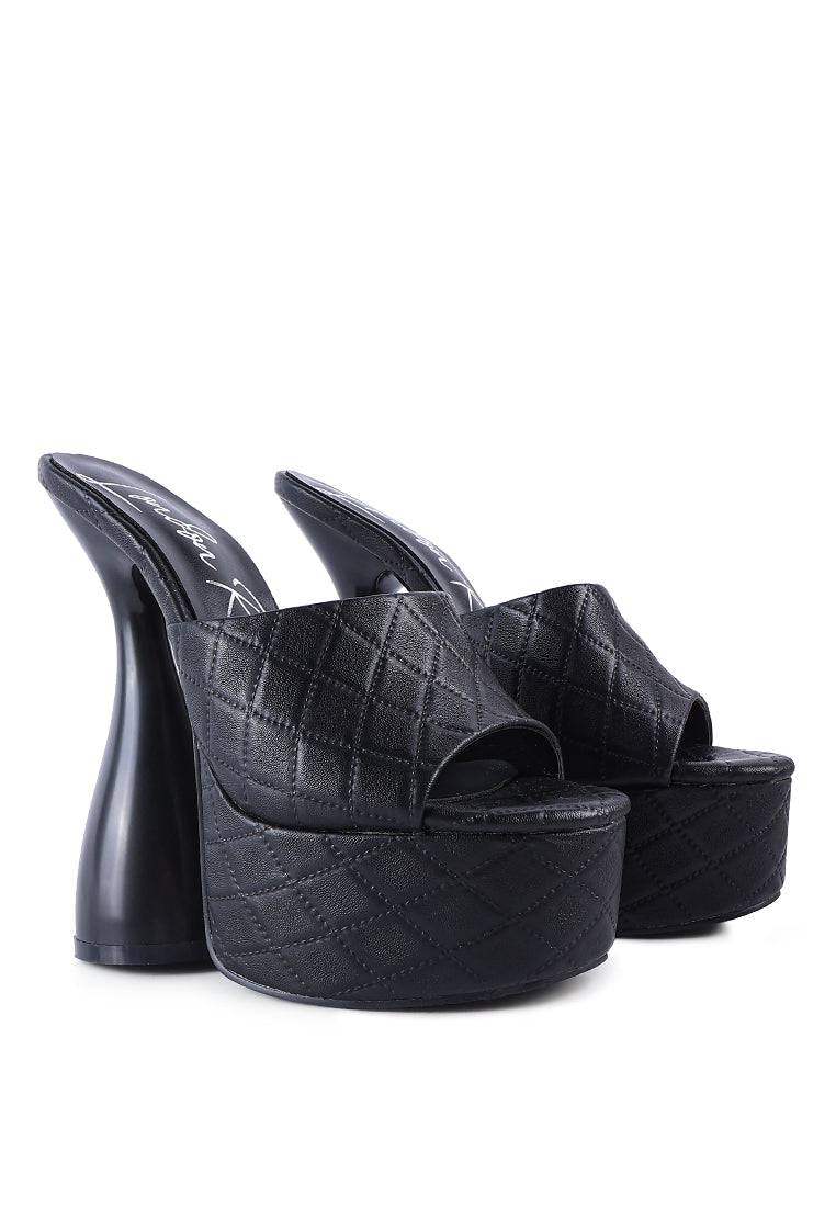 Oomph Quilted Hourglass Heel Platform Sandals featuring a stylish quilted design and unique hourglass heel, perfect for weddings and special occasions.