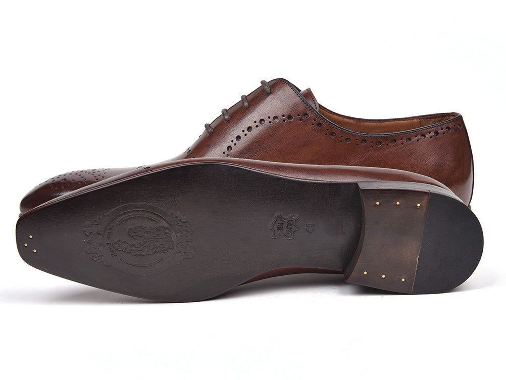 Paul Parkman Brown Classic Brogues featuring antique brown calfskin with perforated decoration and natural leather sole.
