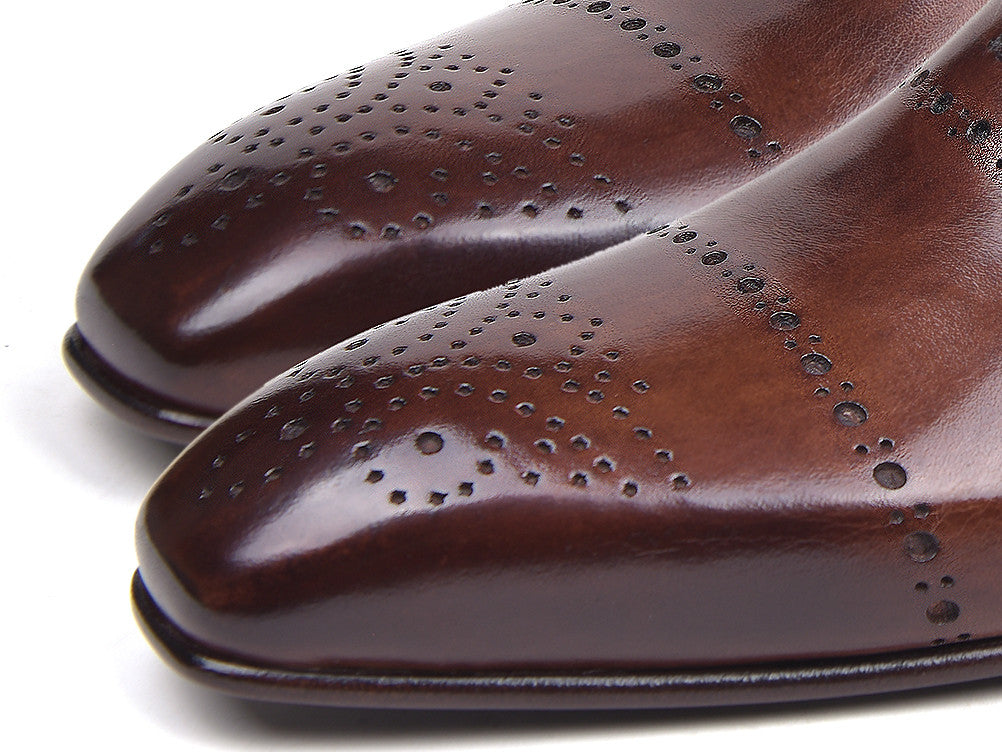 Paul Parkman Brown Classic Brogues featuring antique brown calfskin with perforated decoration and natural leather sole.