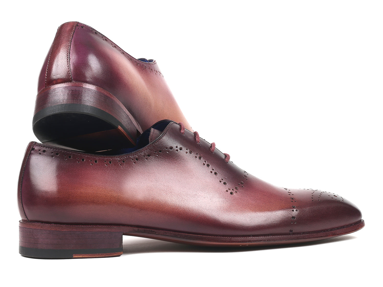 Paul Parkman Burgundy Hand-Painted Classic Brogues featuring a soft calfskin upper, perforated design, and blue leather lining.