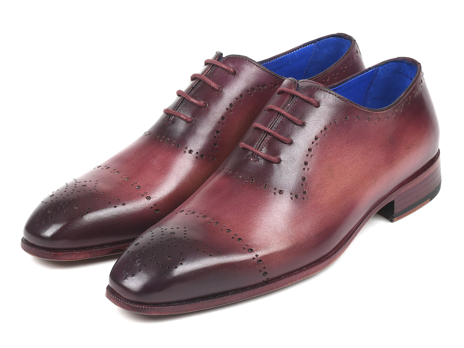 Paul Parkman Burgundy Hand-Painted Classic Brogues featuring a soft calfskin upper, perforated design, and blue leather lining.