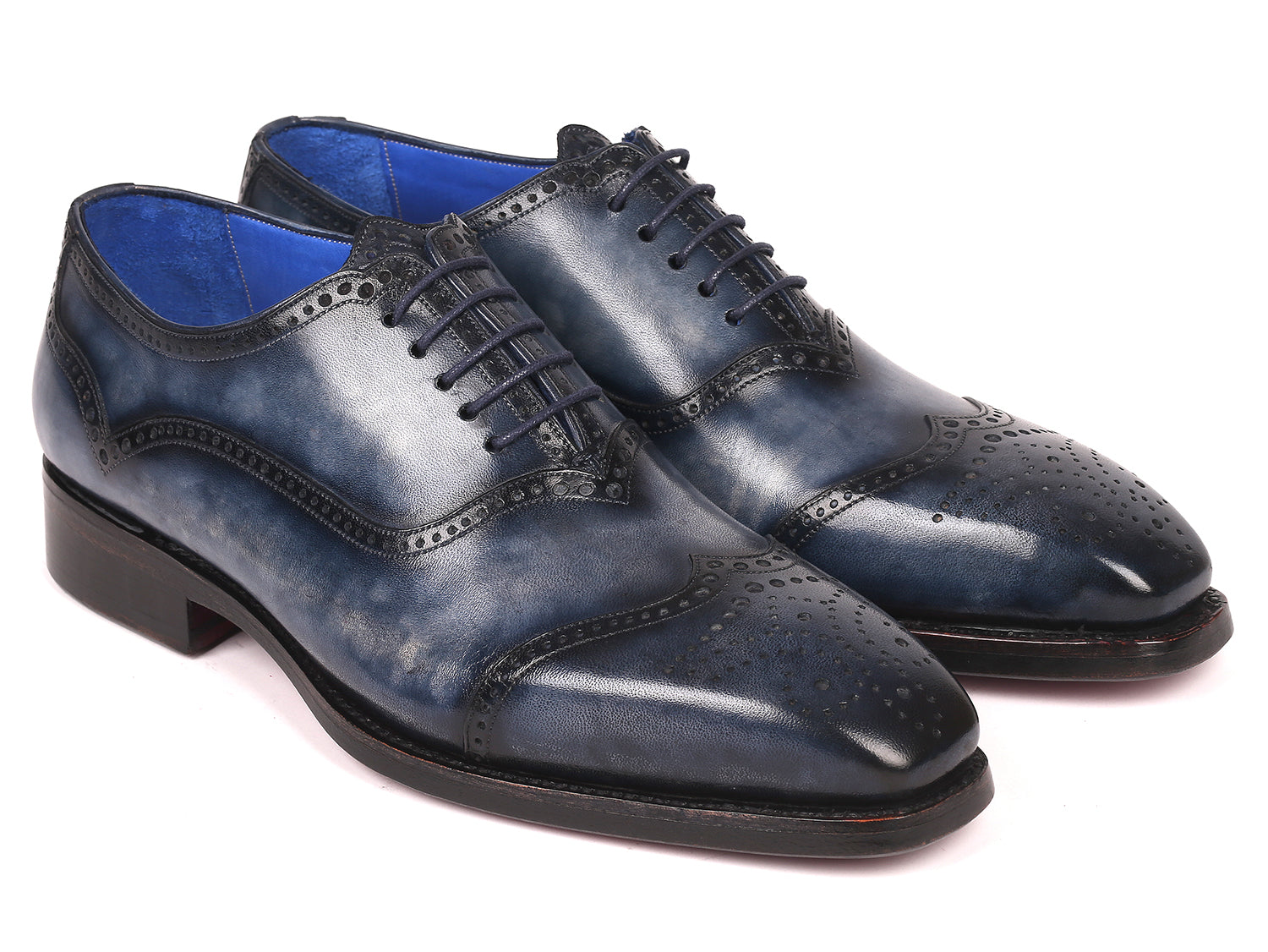 Paul Parkman Men's Goodyear Welted Oxford Shoes in Navy, showcasing hand-painted leather upper and double leather sole.