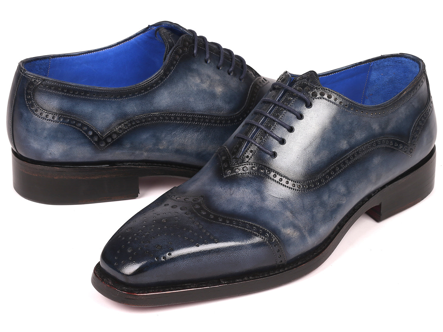 Paul Parkman Men's Goodyear Welted Oxford Shoes in Navy, showcasing hand-painted leather upper and double leather sole.