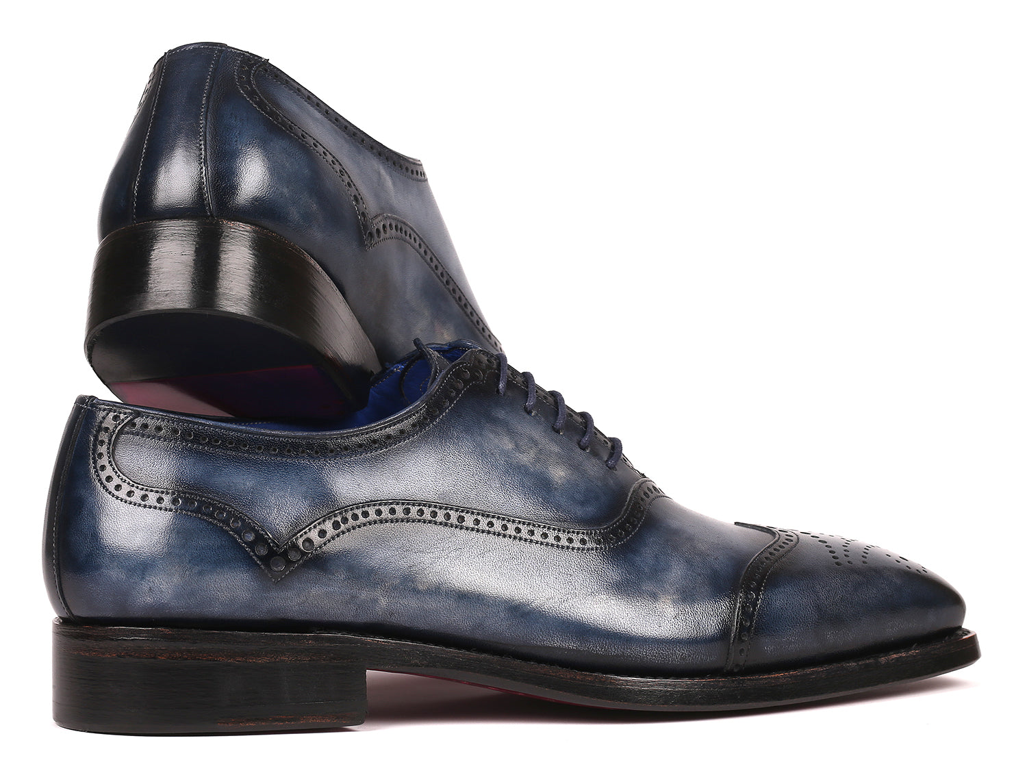 Paul Parkman Men's Goodyear Welted Oxford Shoes in Navy, showcasing hand-painted leather upper and double leather sole.
