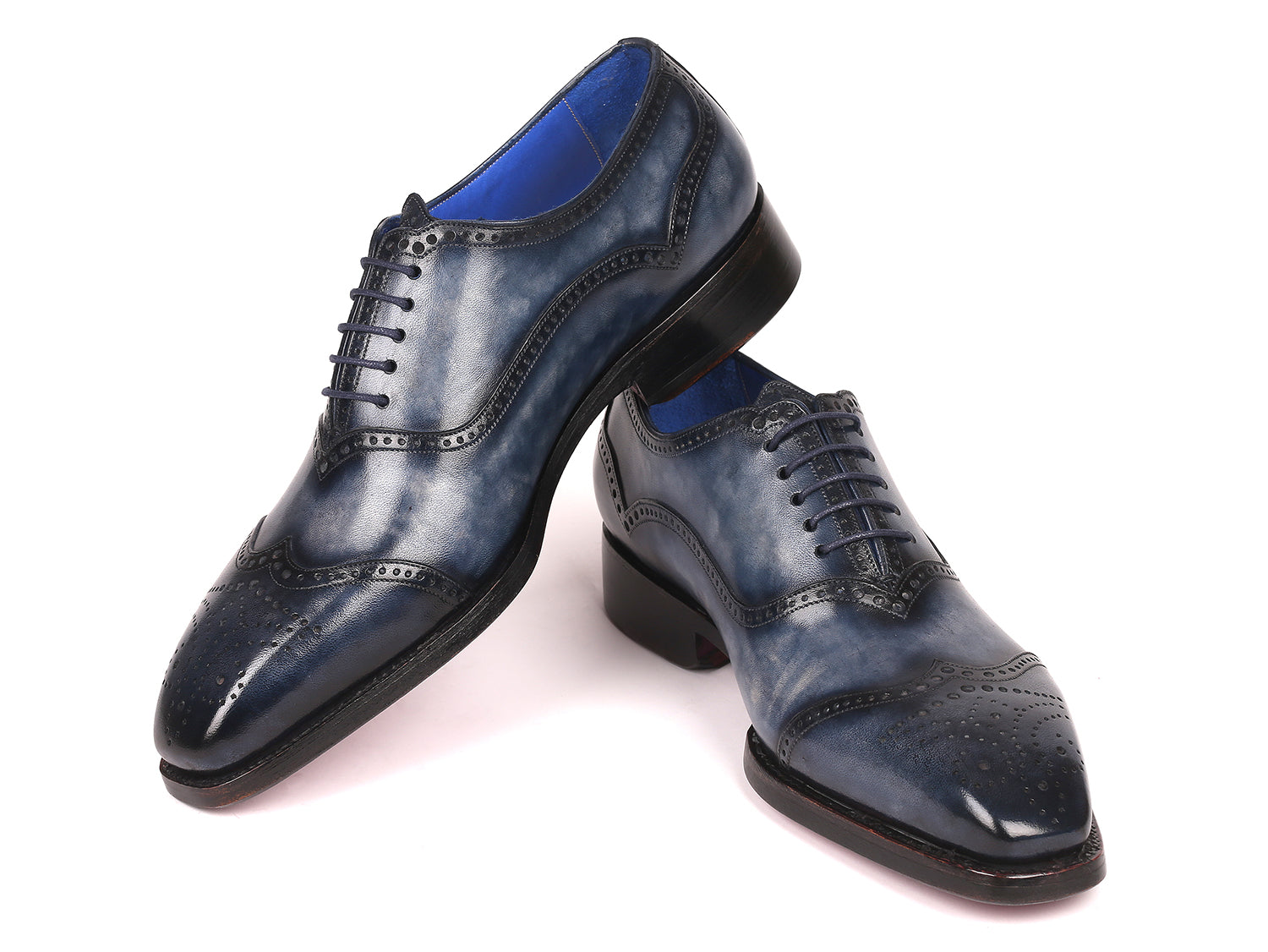 Paul Parkman Men's Goodyear Welted Oxford Shoes in Navy, showcasing hand-painted leather upper and double leather sole.