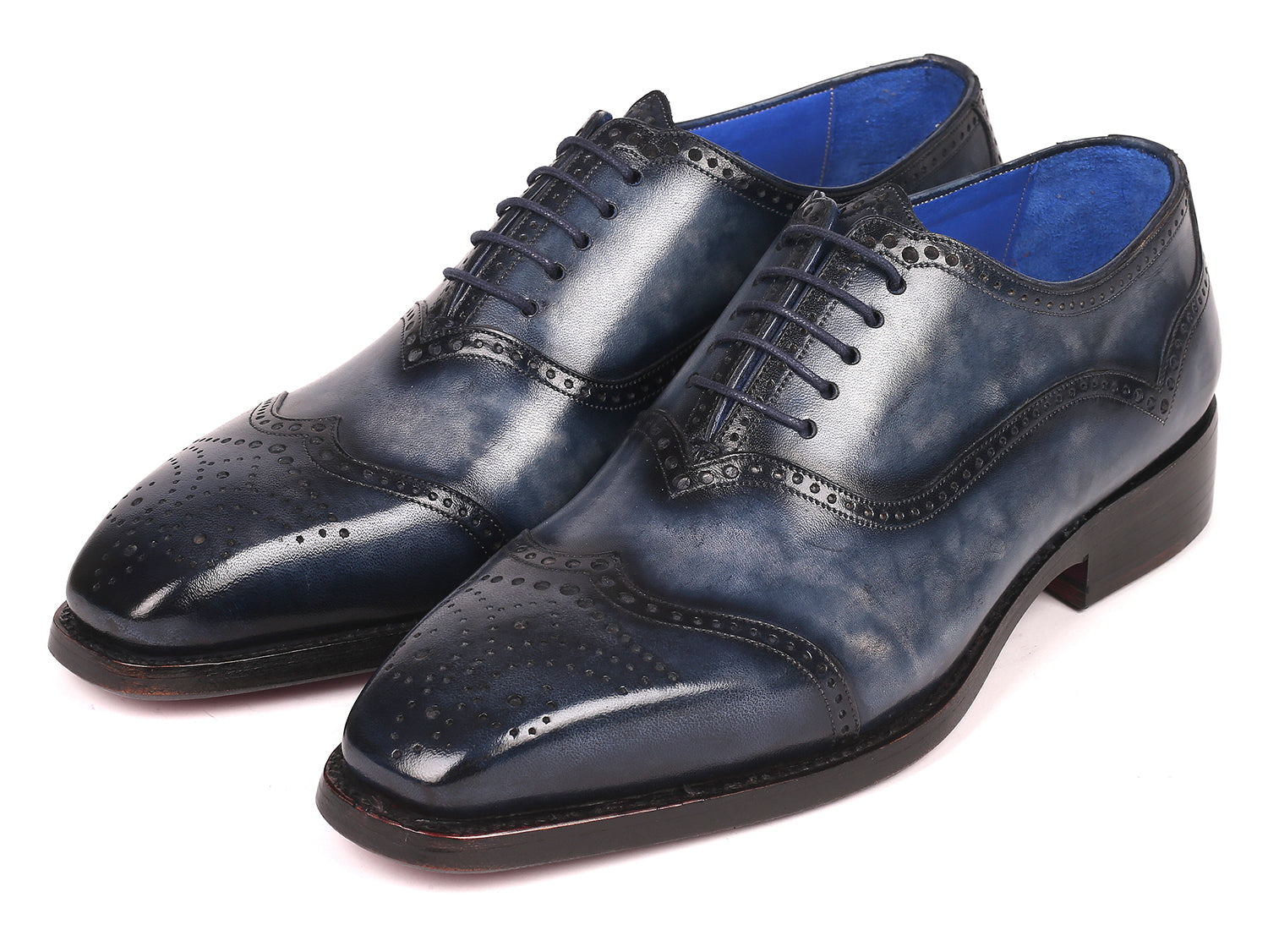Paul Parkman Men's Goodyear Welted Oxford Shoes in Navy, showcasing hand-painted leather upper and double leather sole.
