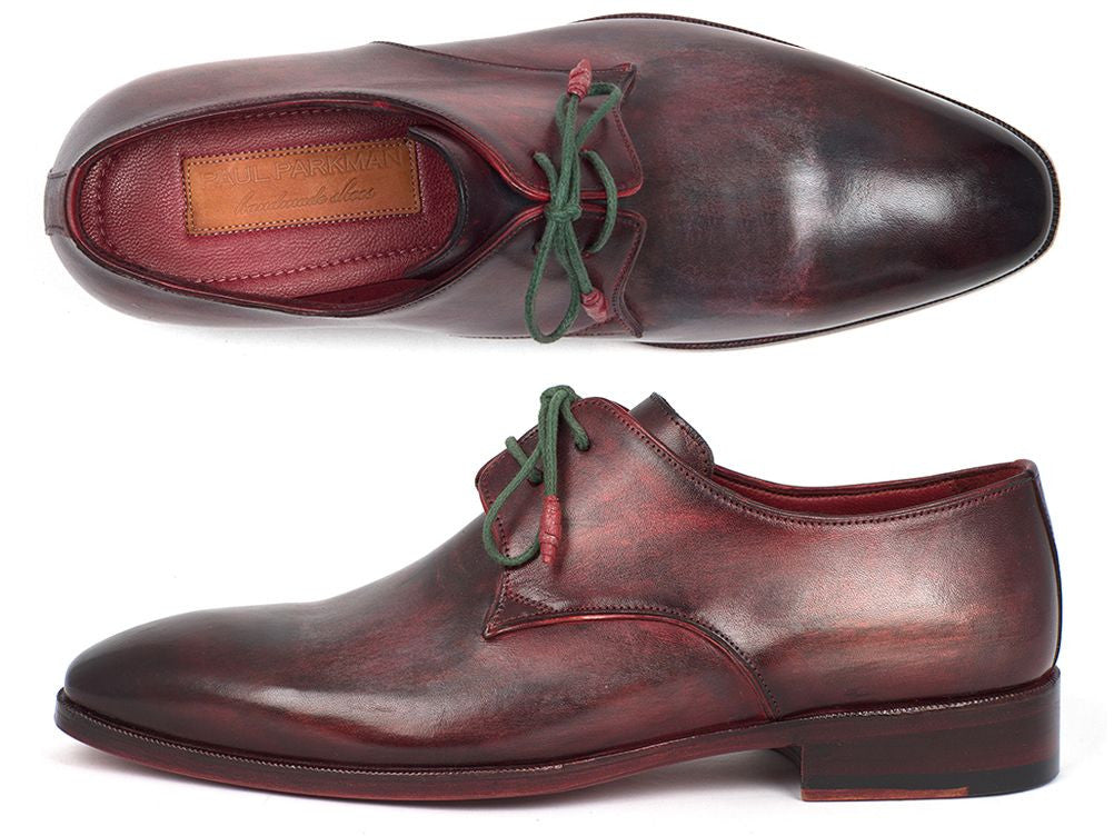 Paul Parkman Men's Mixed Color Derby Shoes featuring hand-painted leather upper and antique burnished sole.