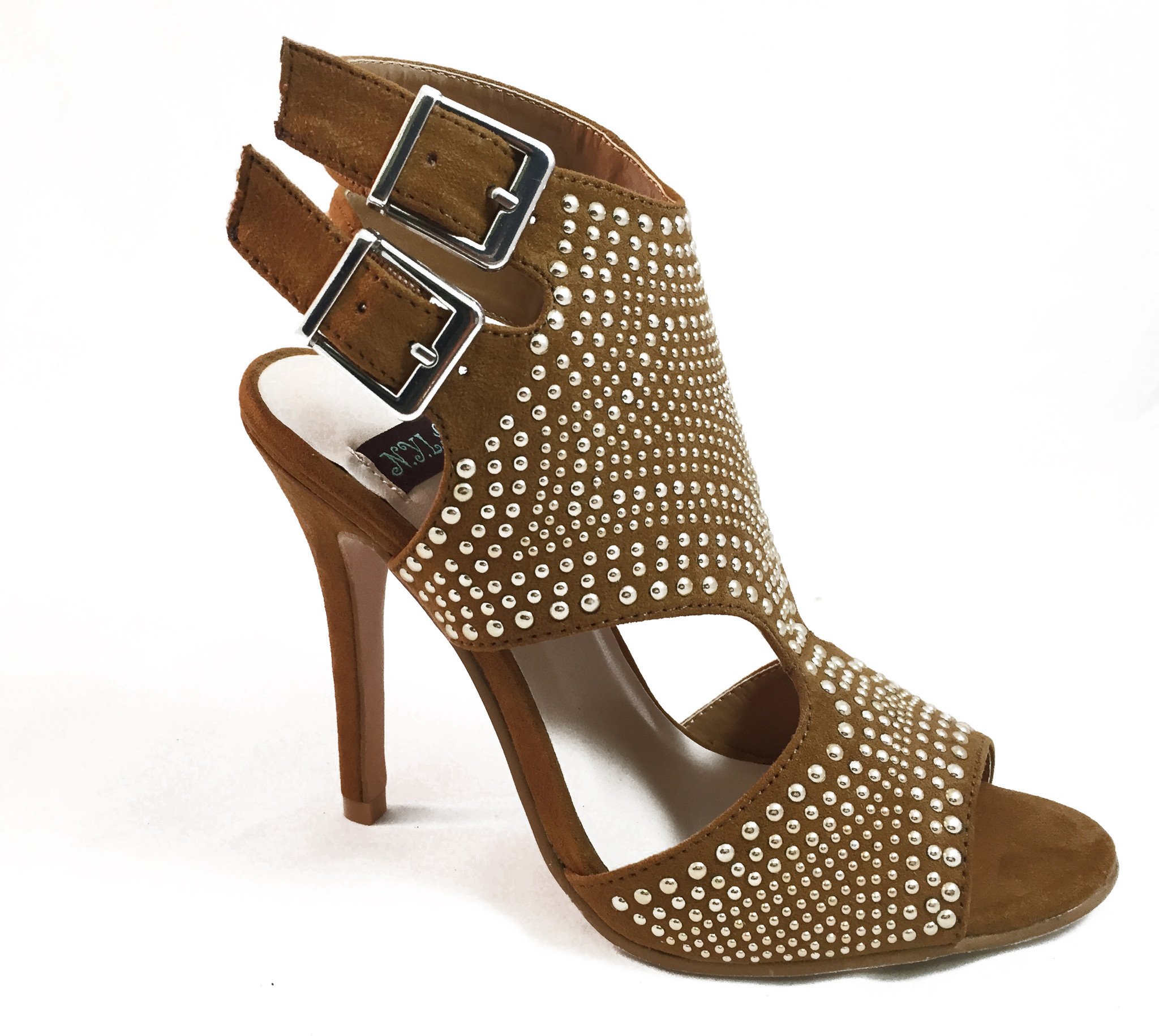 PEMKROOK heels featuring double adjustable side straps and elegant gold detailing, perfect for stylish occasions.
