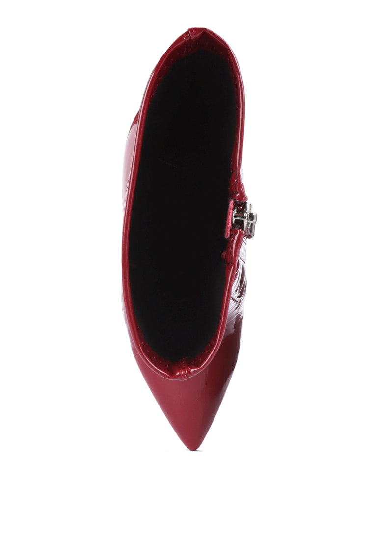 Pluto Block Heel Stiletto Ankle Boot featuring a sleek design with a side zipper and block heel, perfect for stylish women.