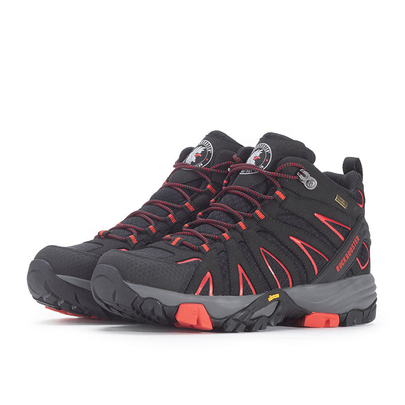 ROCKROOSTER Bedrock Black 6 Inch Waterproof Hiking Boots featuring Vibram® outsole and microfiber leather upper, designed for comfort and durability.
