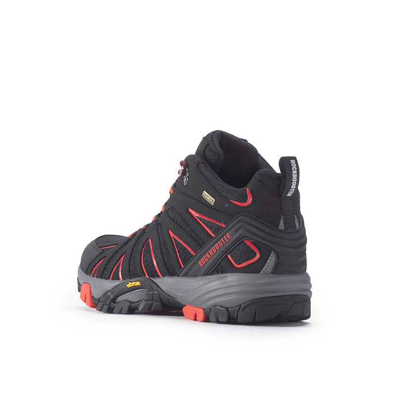 ROCKROOSTER Bedrock Black 6 Inch Waterproof Hiking Boots featuring Vibram® outsole and microfiber leather upper, designed for comfort and durability.