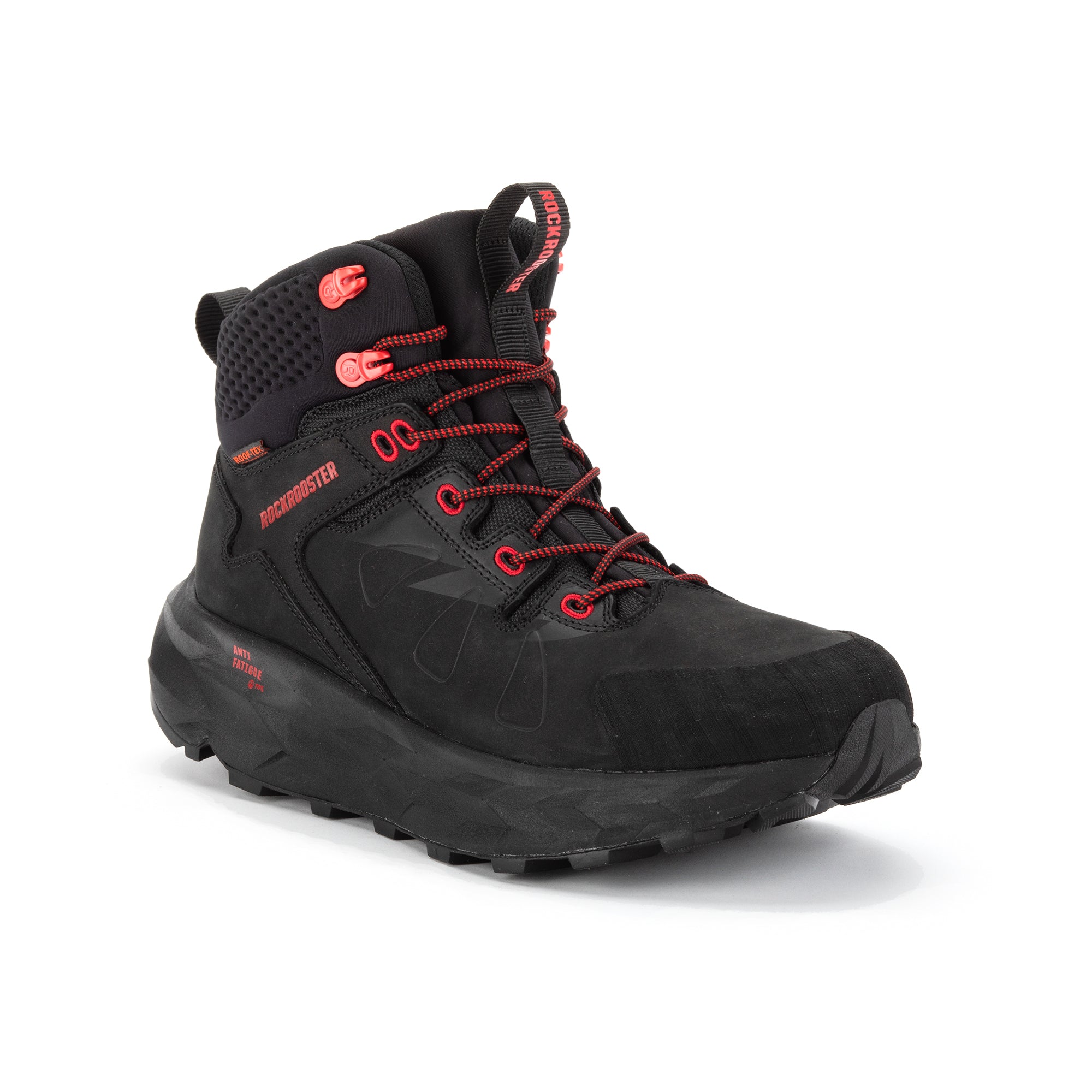 ROCKROOSTER Farmington Black 6 Inch Waterproof Hiking Boots showcasing durable nubuck leather and Vibram outsole.