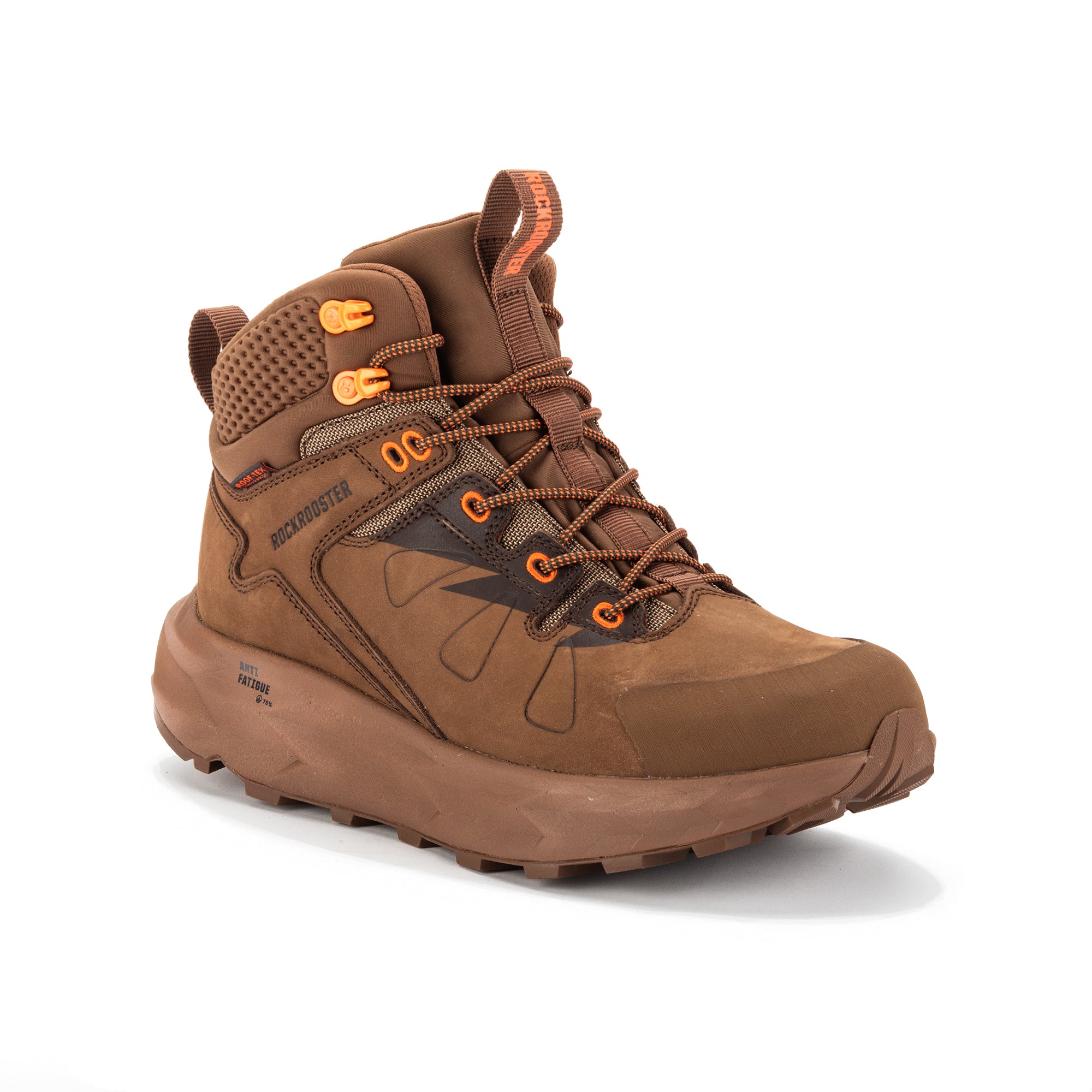 ROCKROOSTER Farmington Brown 6 Inch Waterproof Hiking Boots showcasing durable nubuck leather and Vibram outsole.