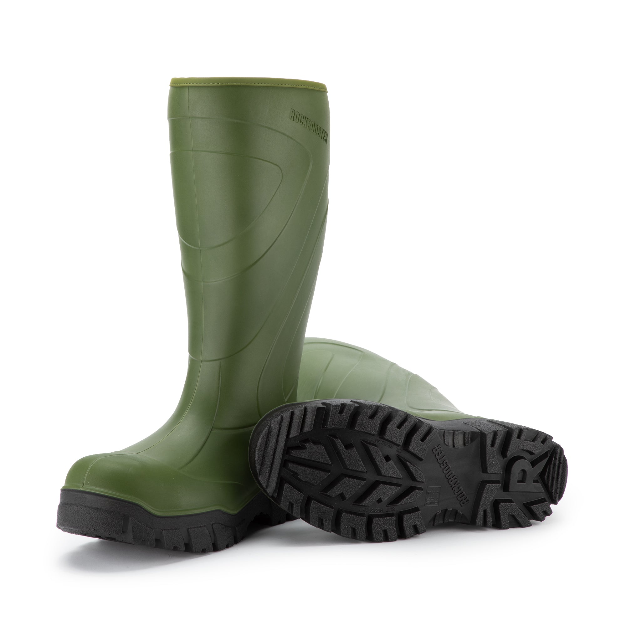 RockRooster Porter Men's PU Composite Wellington boots, featuring a slip-resistant outsole and waterproof design, ideal for outdoor work.
