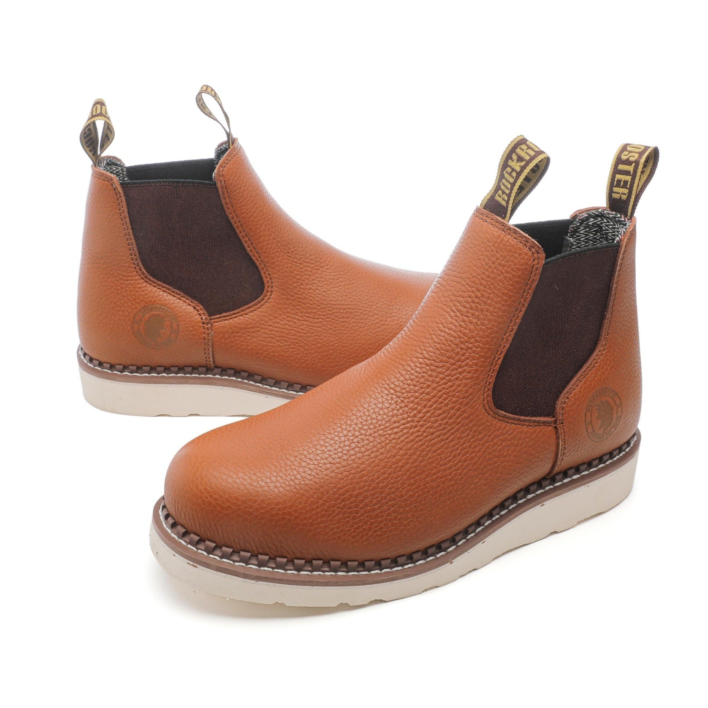 ROCKROOSTER Trinidad Men's 6 inch Brown Steel Toe Wedge Work Boots showcasing durable leather and steel toe protection.