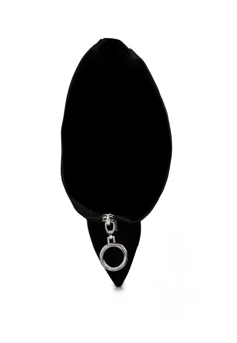 Ronettes Over-The-Knee Boot featuring a block heel, metallic zipper, and elasticated gussets for a stylish and comfortable fit.