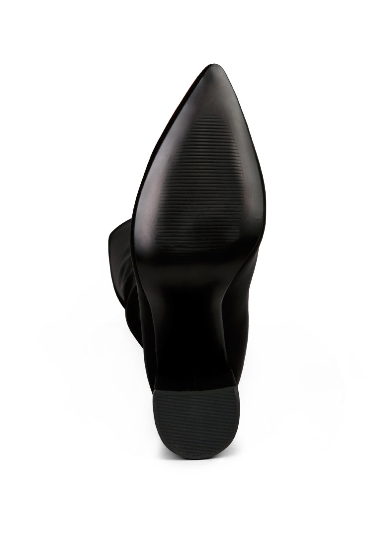 Ronettes Over-The-Knee Boot featuring a block heel, metallic zipper, and elasticated gussets for a stylish and comfortable fit.