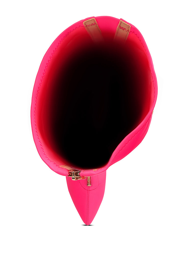 Ronettes Over-The-Knee Boot featuring a block heel, metallic zipper, and elasticated gussets for a stylish and comfortable fit.