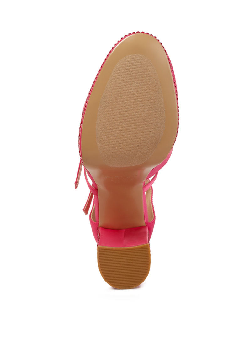 Elegant Shiver Rhinestones Embellished Platform Mary Jane Sandals with satin upper and rhinestone detailing, featuring a closed almond toe and ankle strap.