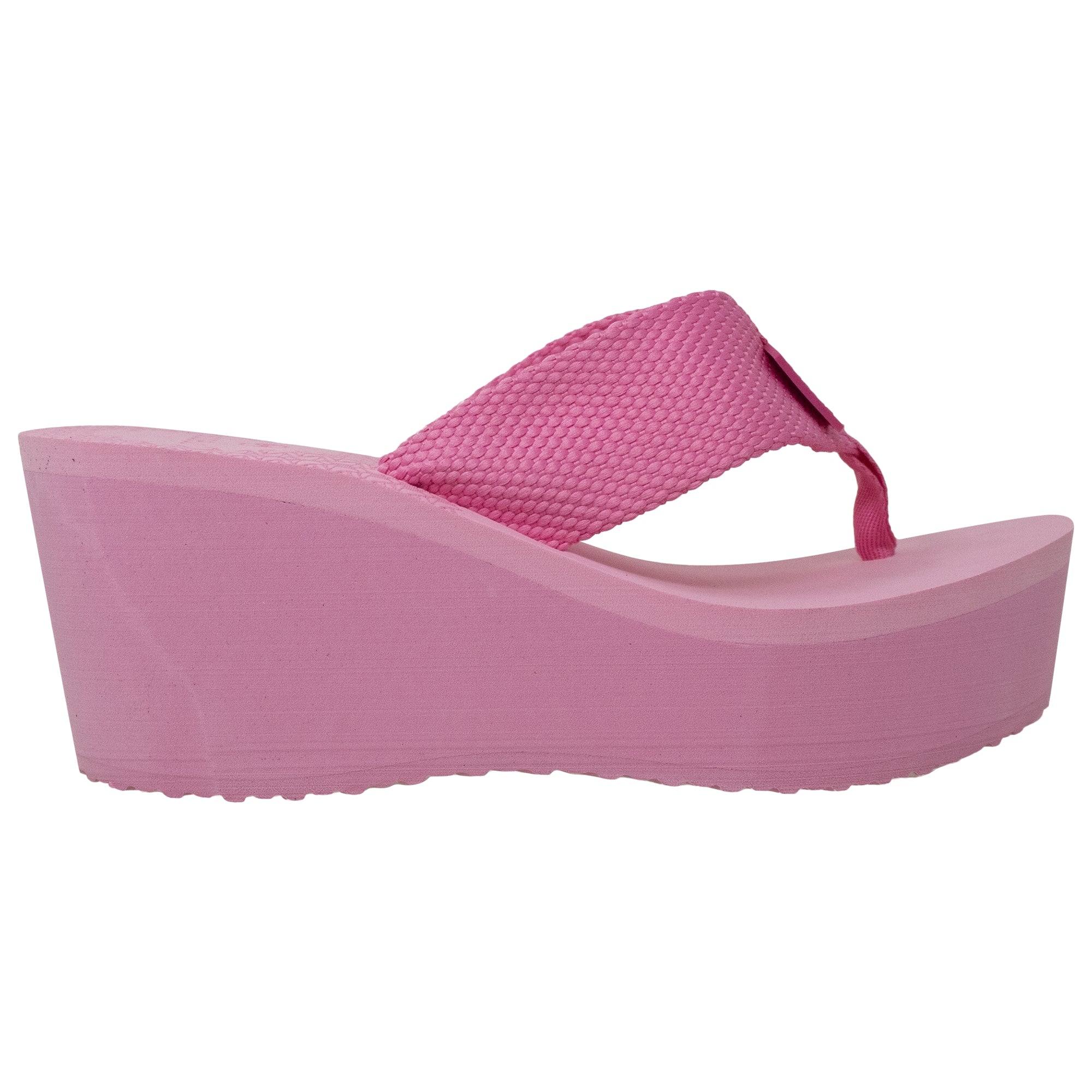 SOBEYO Thong Platform Sandals featuring a thick wedge design, soft EVA sole, and stylish thong strap in black and pink colors.