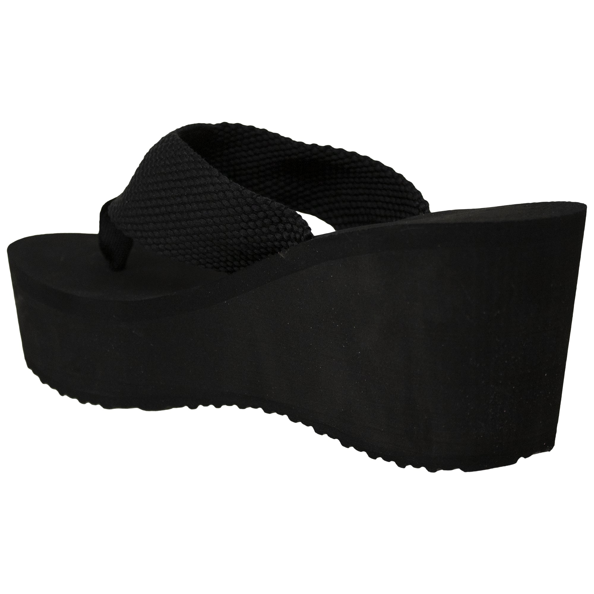 SOBEYO Thong Platform Sandals in Black and Pink with a thick wedge design and lightweight EVA sole.