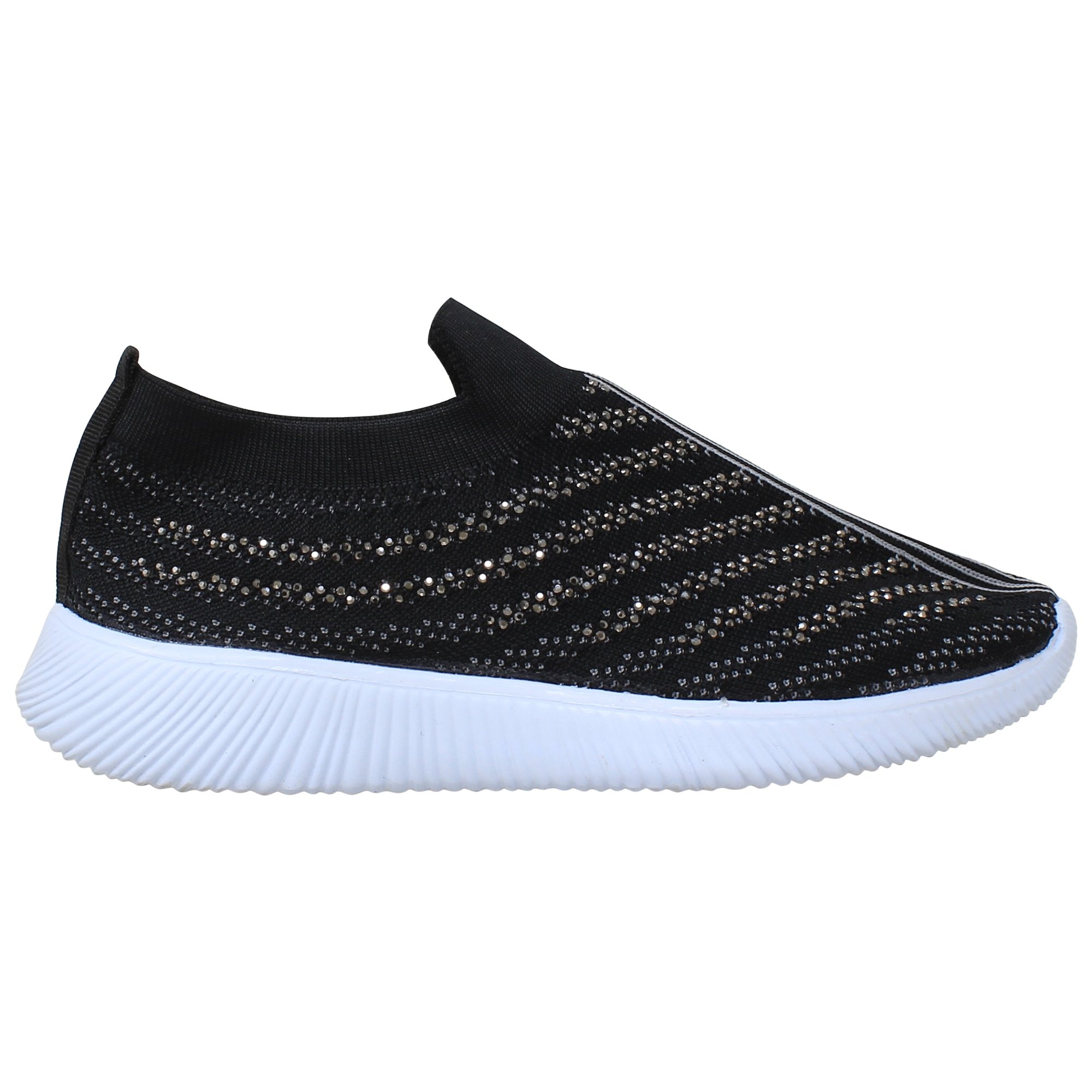 SOBEYO Women's Black Sneakers featuring rhinestone strips, breathable mesh upper, and lightweight design, perfect for running and walking.