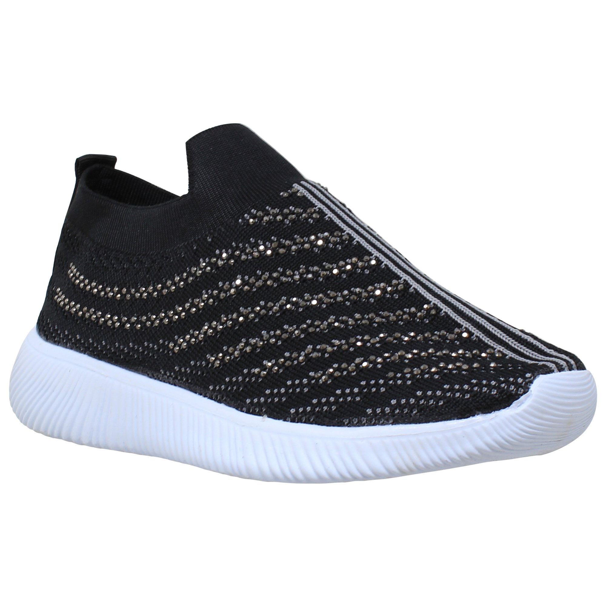 SOBEYO Women's Black Sneakers featuring rhinestone strips, breathable mesh upper, and lightweight design, perfect for running and walking.