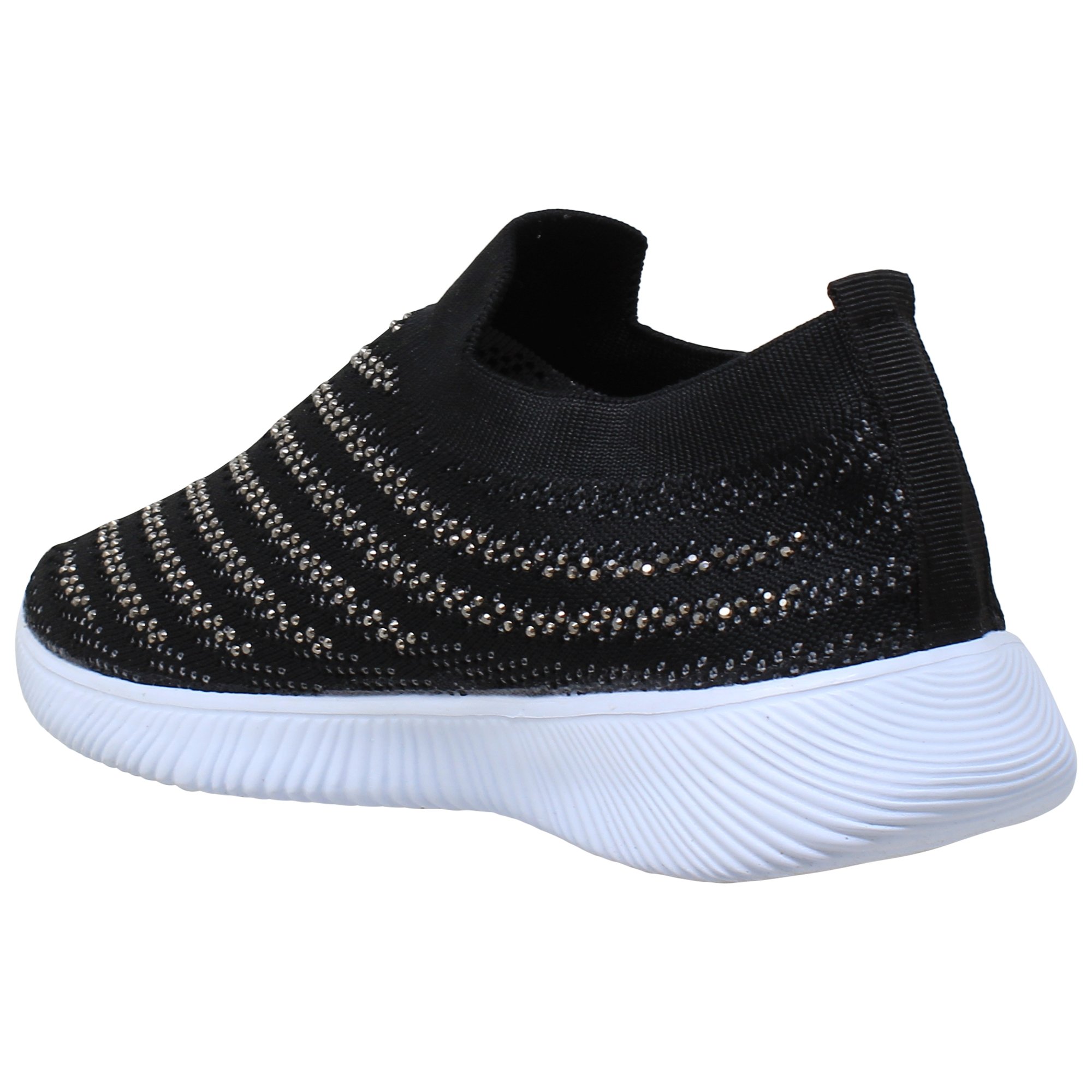 SOBEYO Women's Black Sneakers featuring rhinestone strips, breathable mesh upper, and lightweight design, perfect for running and walking.