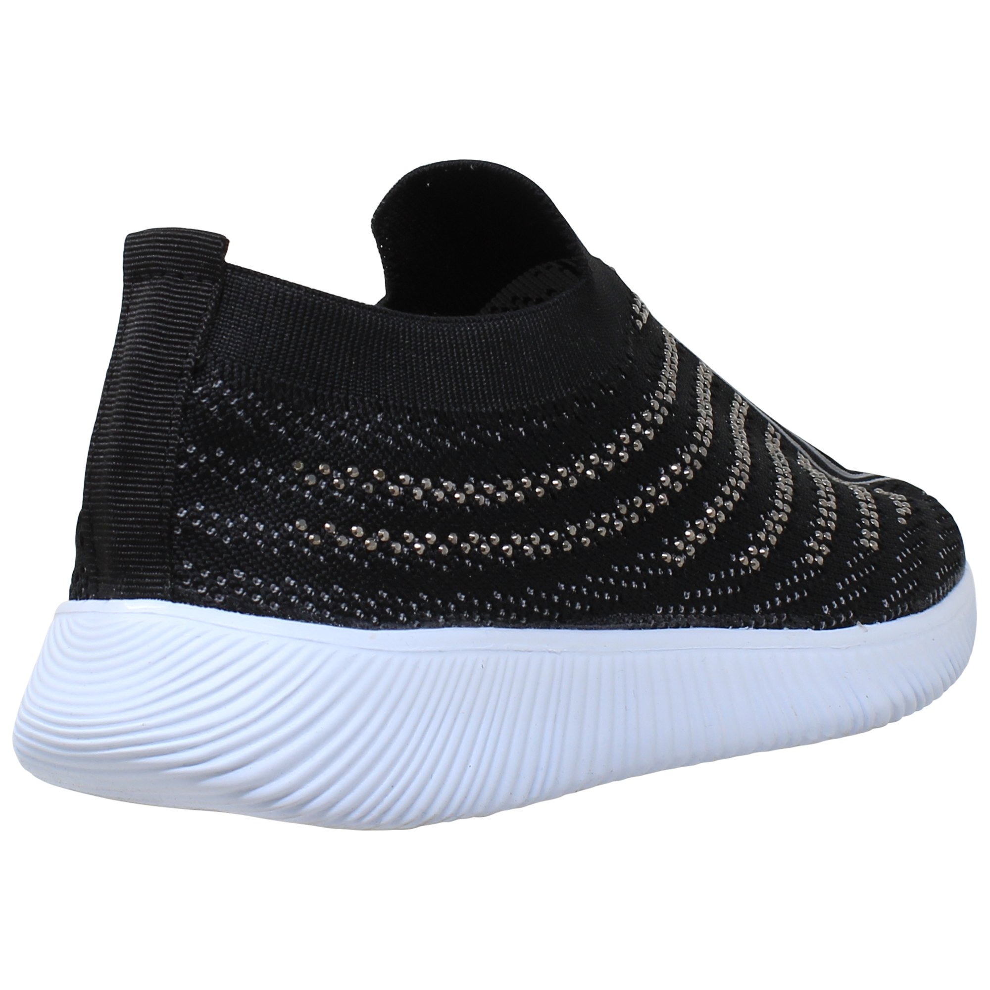 SOBEYO Women's Black Sneakers featuring rhinestone strips, breathable mesh upper, and lightweight design, perfect for running and walking.