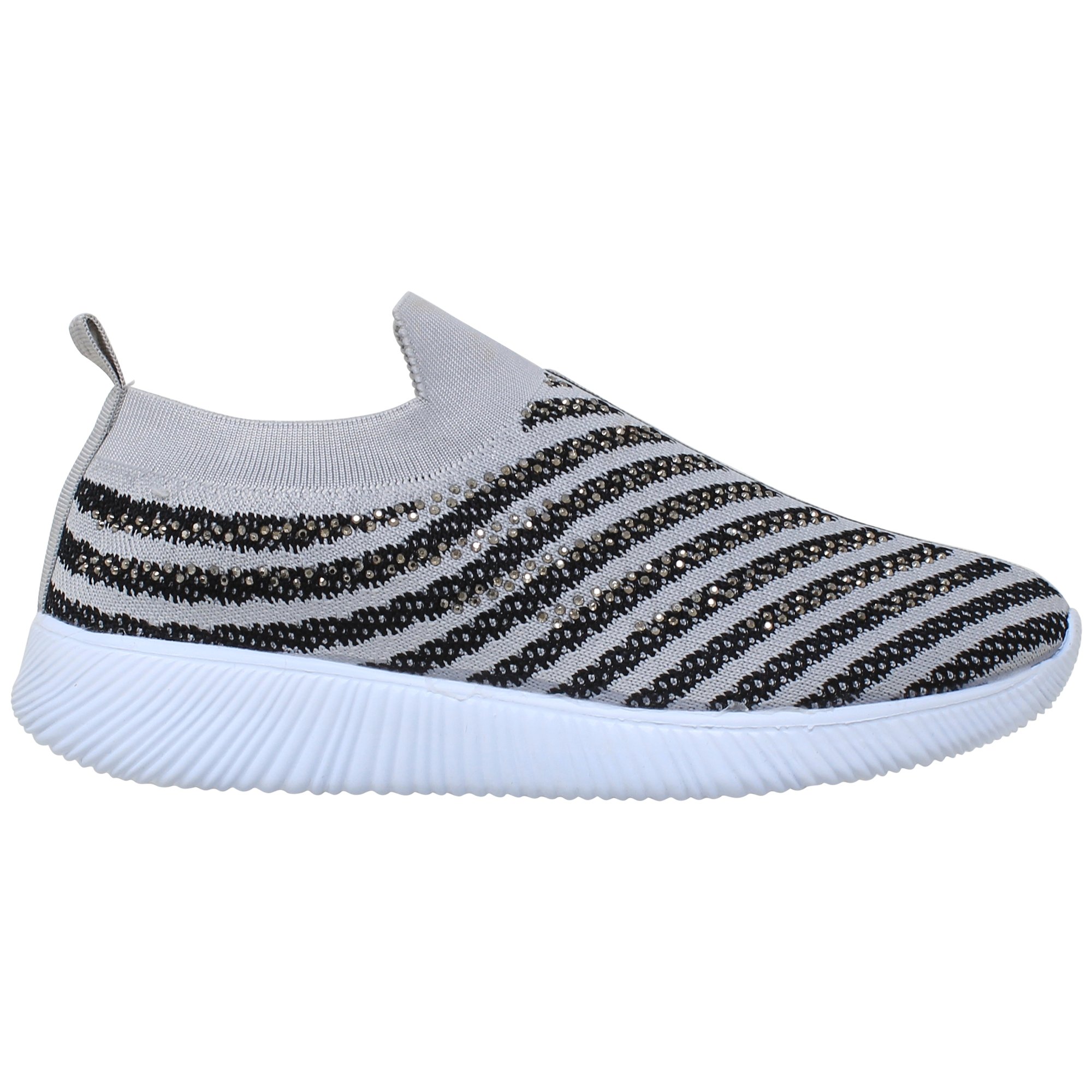 SOBEYO Women's Gray Sneakers featuring rhinestone strips, breathable mesh upper, and lightweight design, ideal for running and walking.