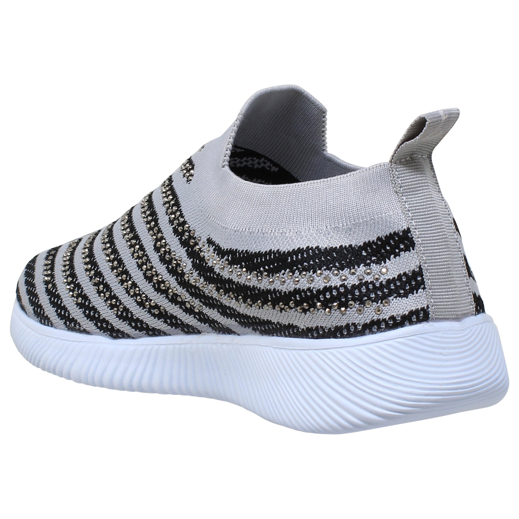 SOBEYO Women's Gray Sneakers featuring rhinestone strips, breathable mesh upper, and lightweight design, ideal for running and walking.