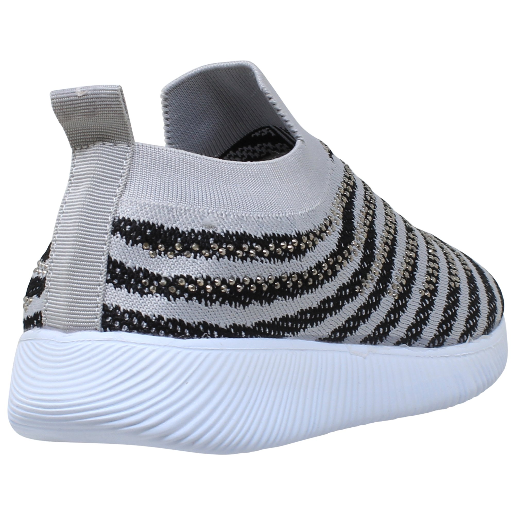 SOBEYO Women's Gray Sneakers featuring rhinestone strips, breathable mesh upper, and lightweight design, ideal for running and walking.