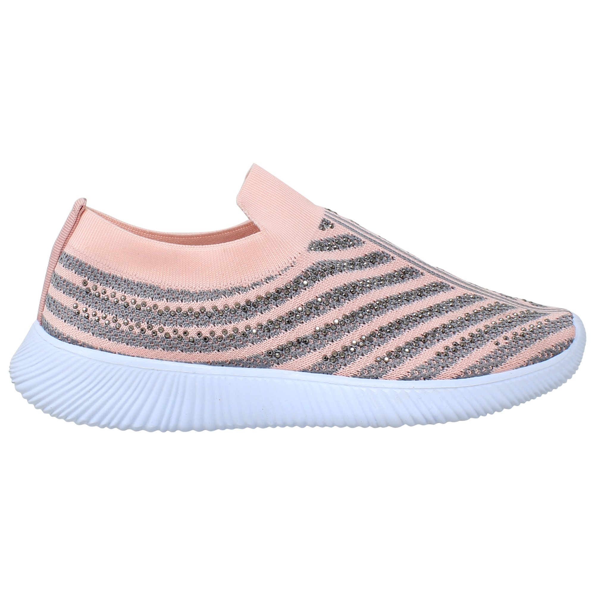 SOBEYO Women's Sneakers in pink with rhinestone strips, featuring a breathable mesh upper and lightweight design.
