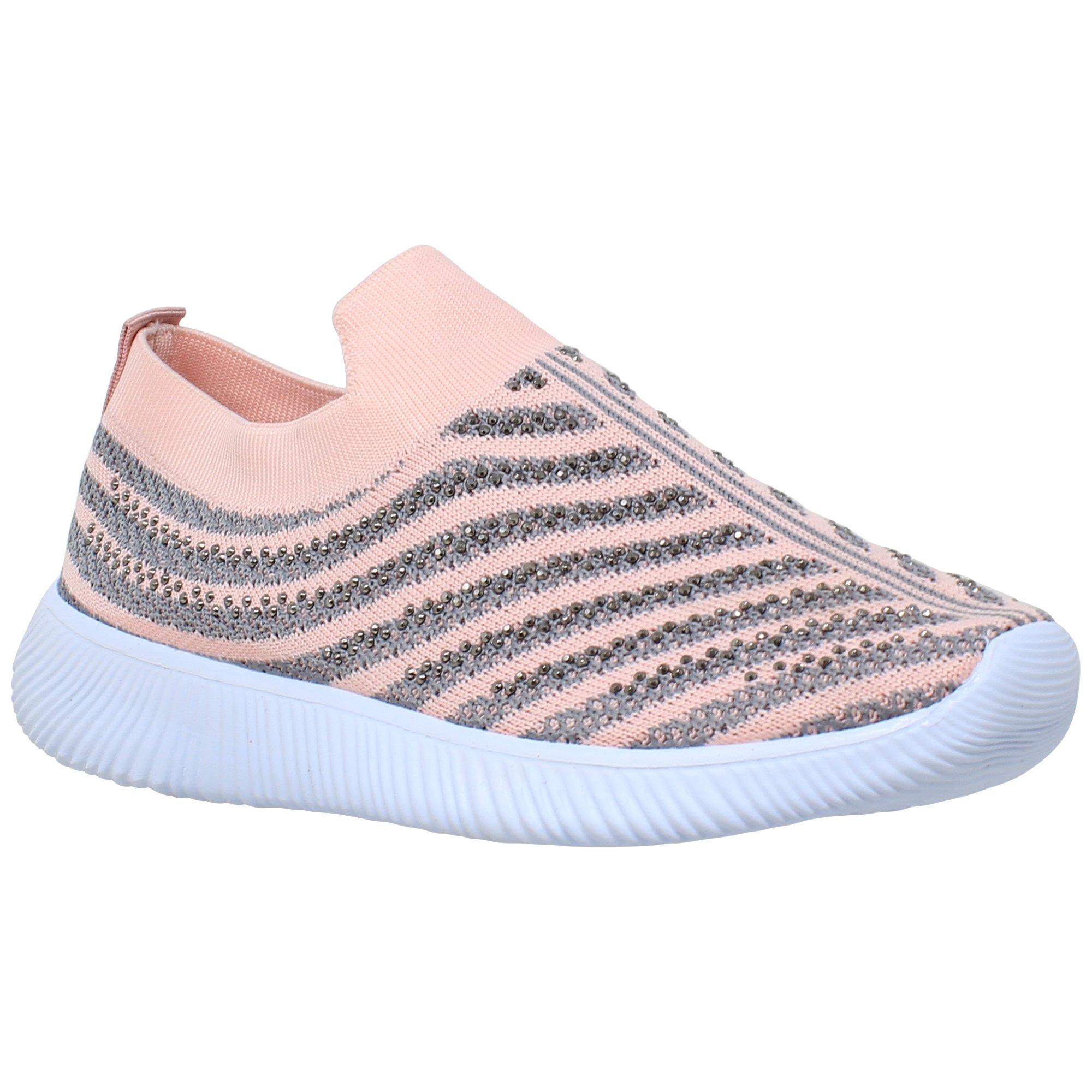 SOBEYO Women's Sneakers in pink with rhinestone strips, featuring a breathable mesh upper and lightweight design.