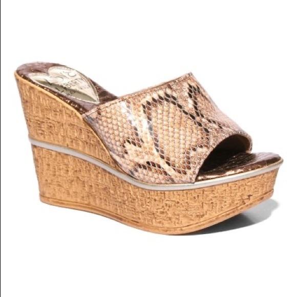 Stylish snakeskin leather wedges with high cork wedge outsole, perfect for any occasion.