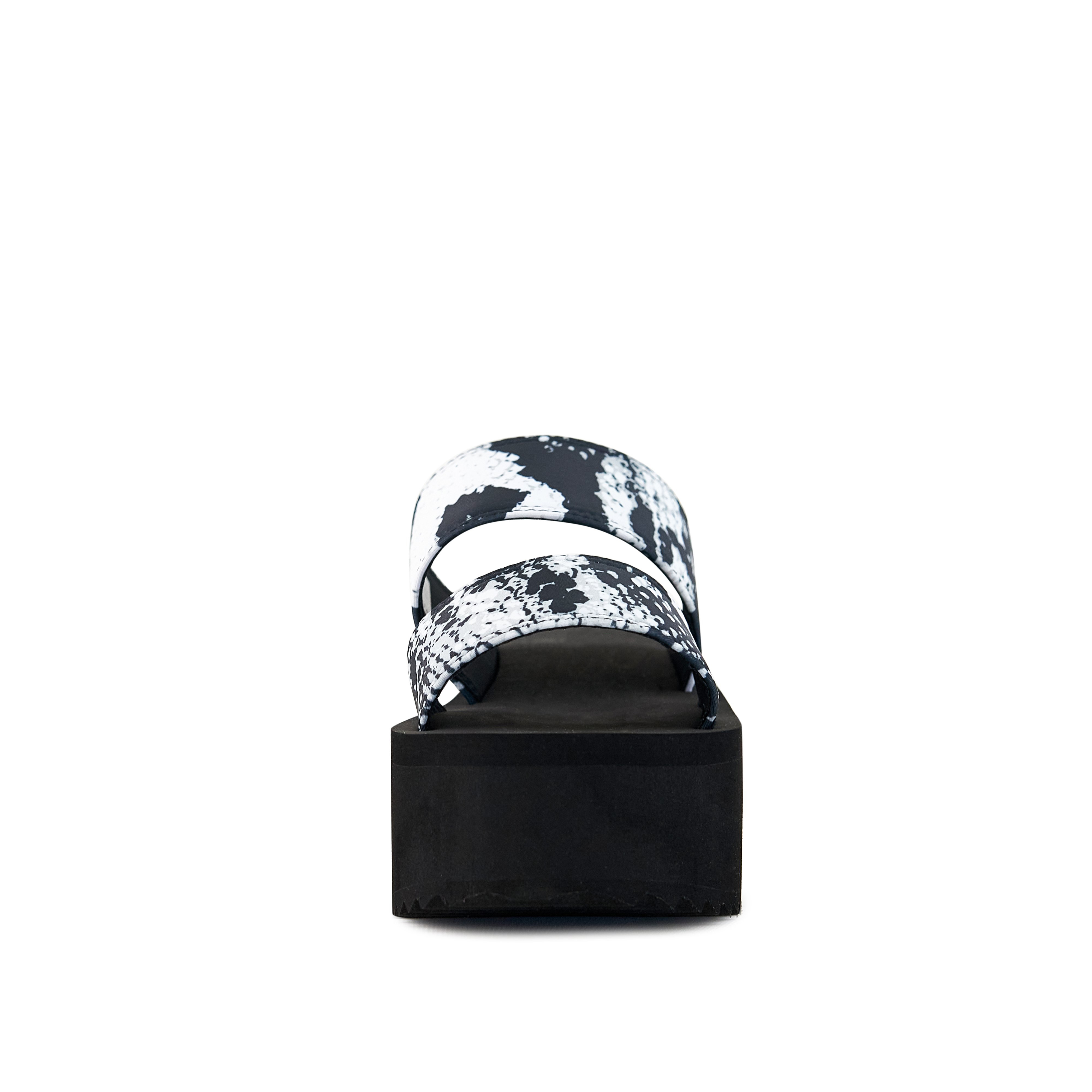 Women's Platform Sandal featuring a black snake print with dual straps and a chunky 2.5" platform sole.