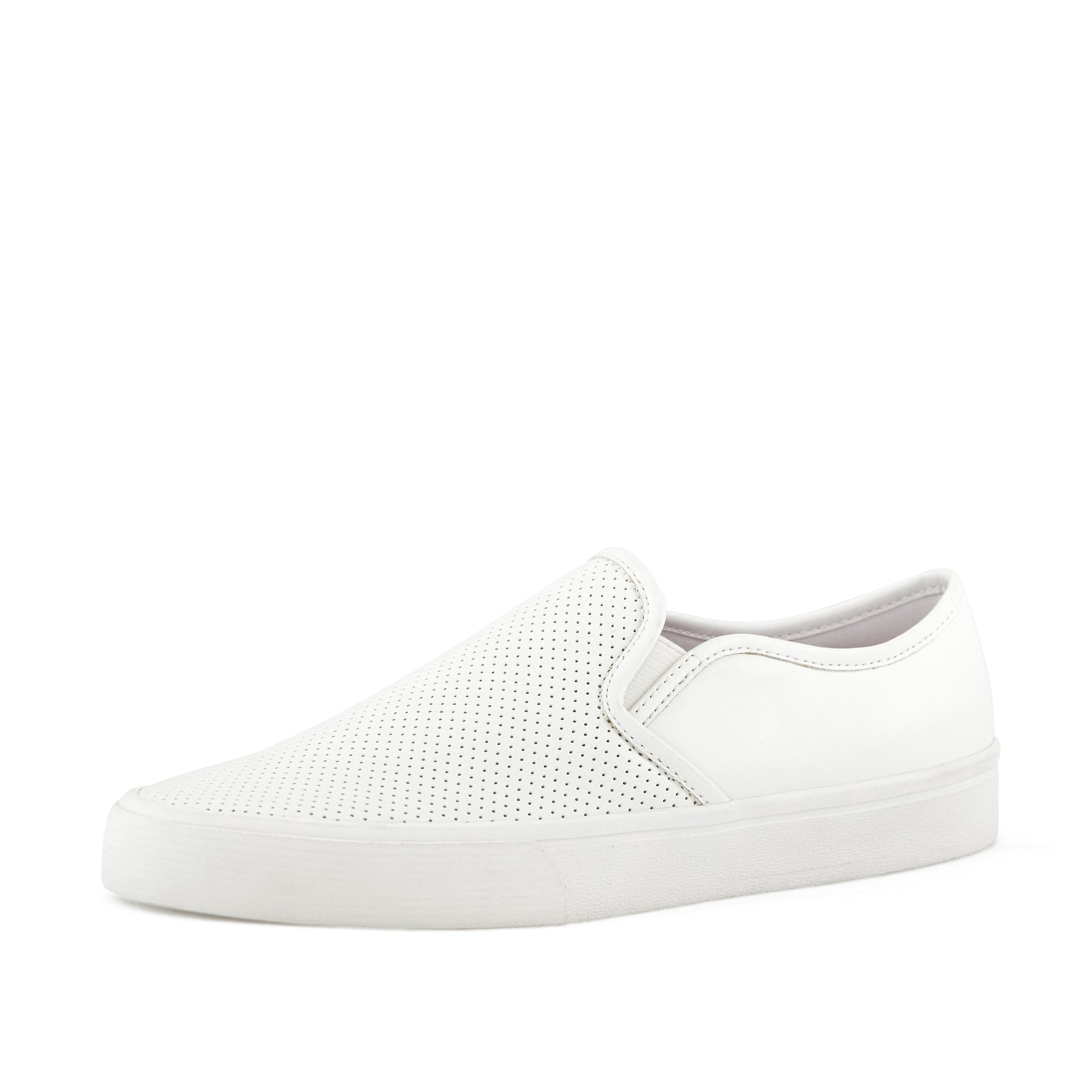 Women's Portland Perf Twin Gore Sneaker in White, featuring a slip-on design and decorative perforated upper for breathability.